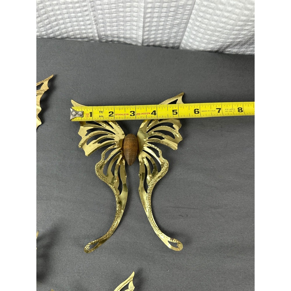 Vintage 1970s HOMCO Brass Wood Butterfly Wall Decor Set of 5 MCM - Picture 6 of 11